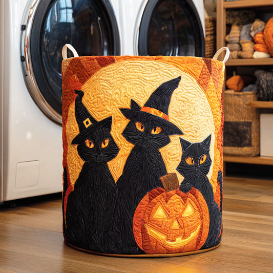 Black Cat Moon Quilted Laundry Basket NCU0NTD326