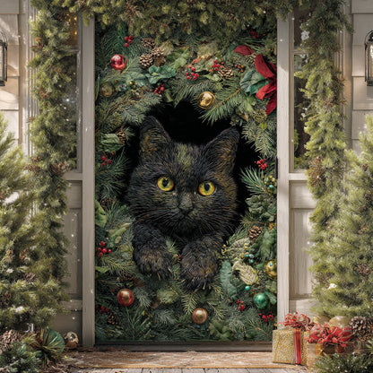 Black Cat Snow Glow Quilted Door Cover NCU0TD1518