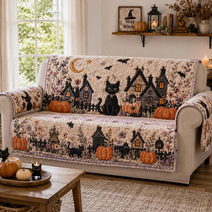 Black Cat Village Quilted Sofa Cover NCU0DV2373