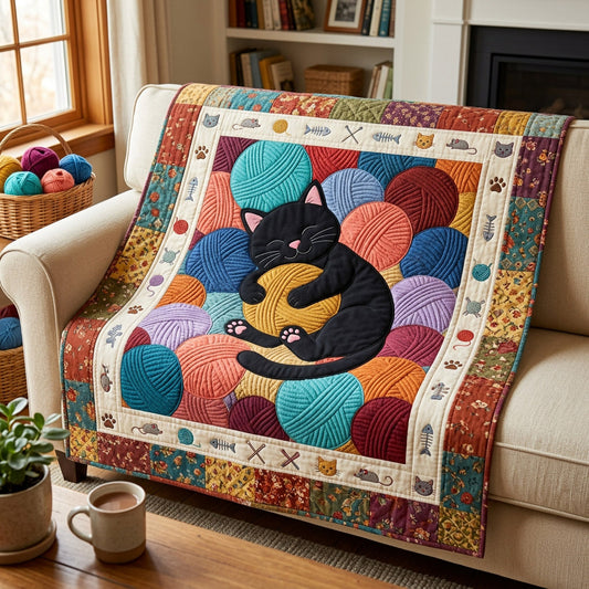 Black Cat Whimsy Quilted Blanket NCU0HNH1119