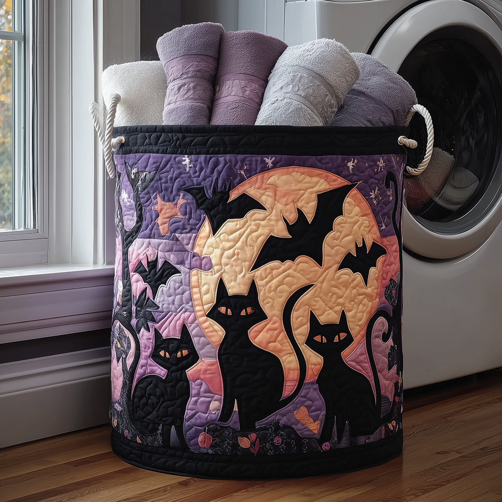 Black Cat Whimsy Quilted Laundry Basket NCU0TH3084