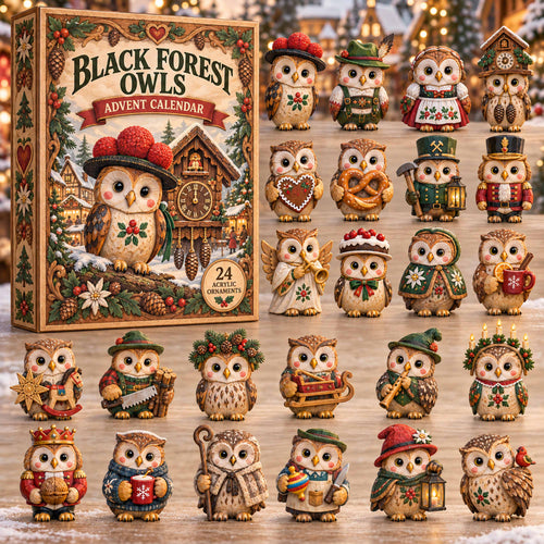 CHRISTMAS KICKOFF 40% OFF - Black Forest Owls Advent Calendar 2026 - 24-Day Festive Countdown, Acrylic Charms Blind Box - Gift For Family and Friends AC0TD020