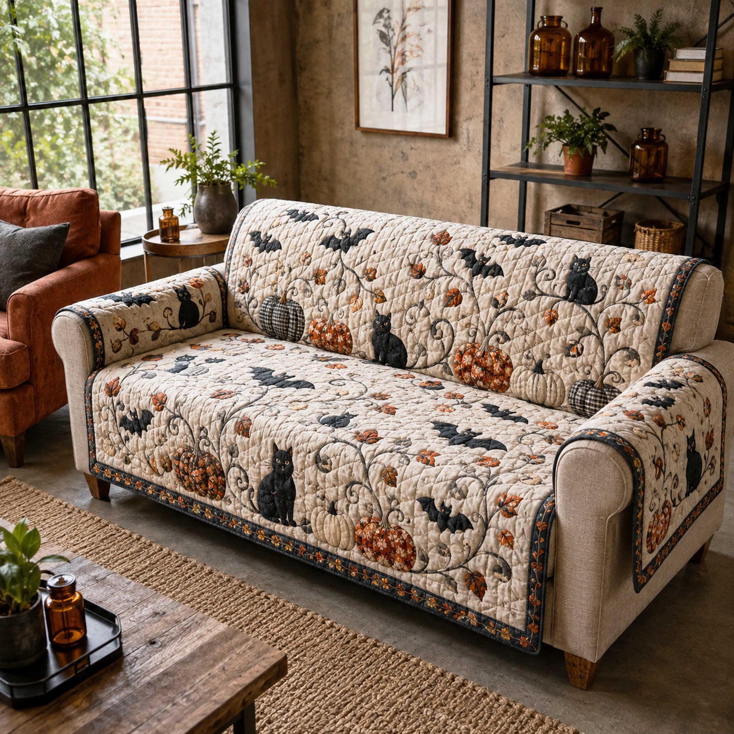 Black Halloween Quilted Sofa Cover NCU0NTD2139