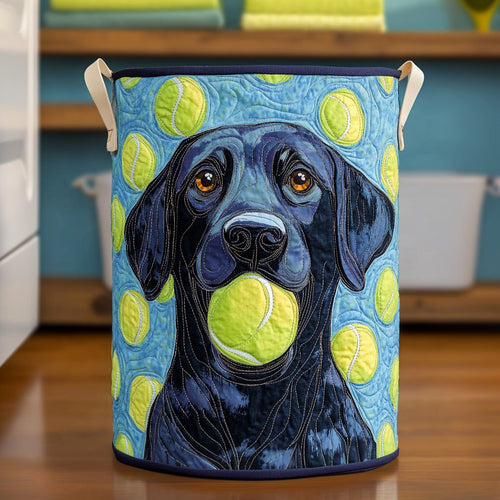 Black Labrador Tennis Ball Quilted Laundry Basket NCU0LDH121