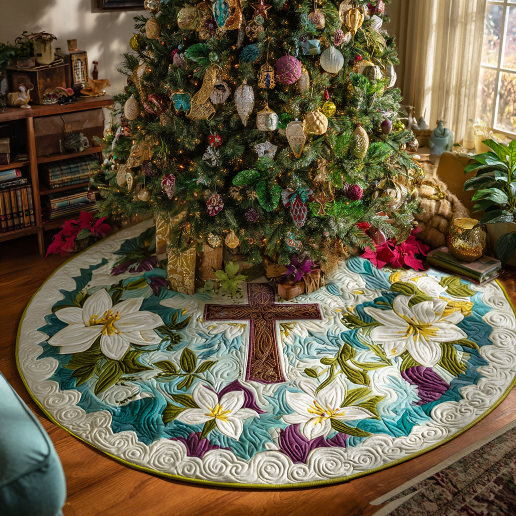 Blessed Blossoms Christmas Quilted Tree Skirt NCU0PTT2196