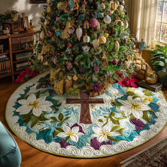 Blessed Blossoms Christmas Quilted Tree Skirt NCU0PTT2196