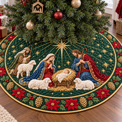 Blessed Nativity Christmas Quilted Tree Skirt NCU0NTD2282