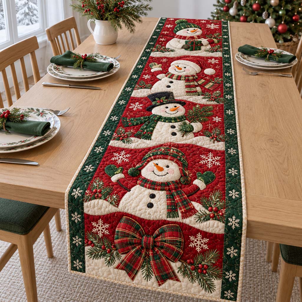 Blizzard Snowman Quilted Table Runner NCU0HNH1312