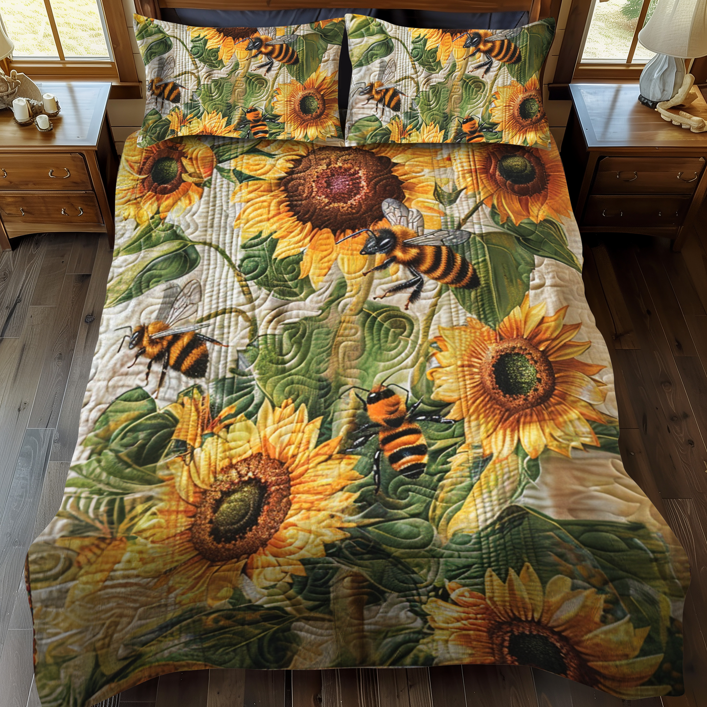 Blooming Bee Paradise 3-Piece Quilted Bedding Set NCU0NT010