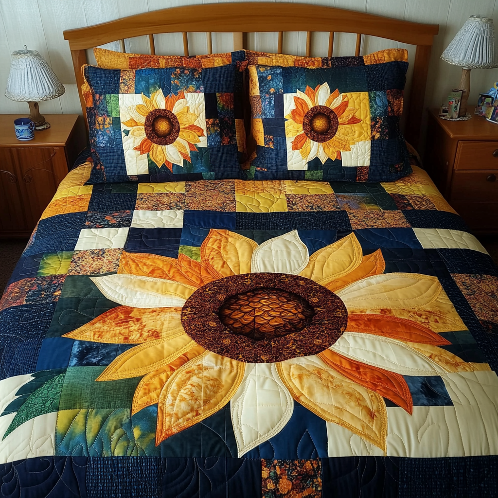 Blooming Sunflower 3-Piece Quilted Bedding Set NCU0TL1729