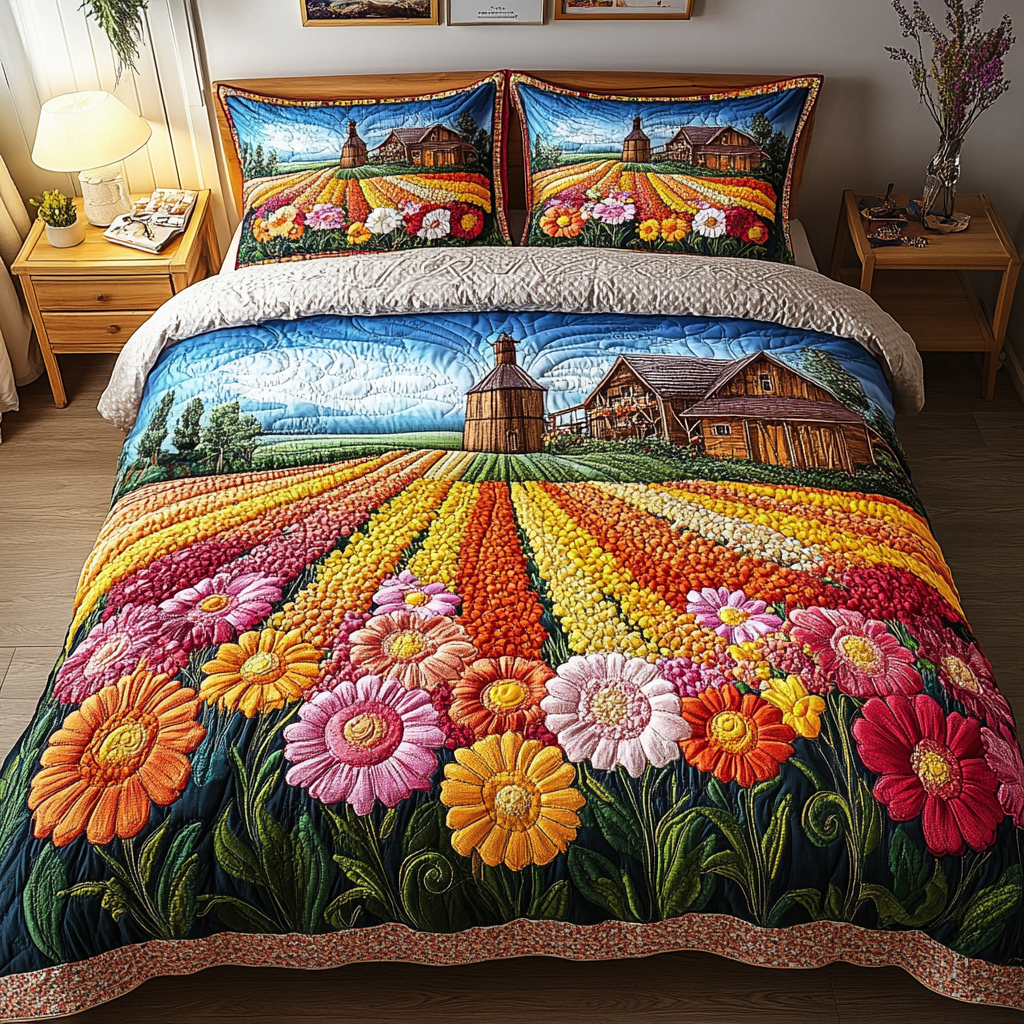 Blooming Beauty 3-Piece Quilted Bedding Set NCU0PVL122