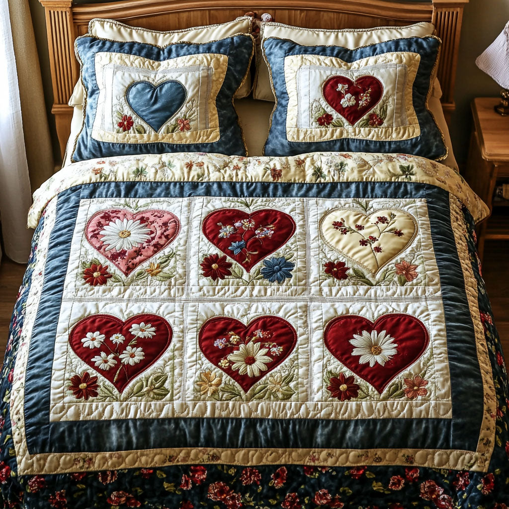 Blooming Hearts Elegance 3-Piece Quilted Bedding Set NCU0PTT178