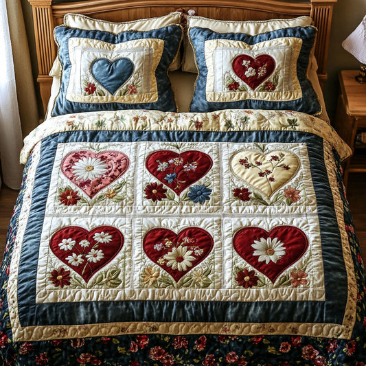 Blooming Hearts Elegance 3-Piece Quilted Bedding Set NCU0PTT178