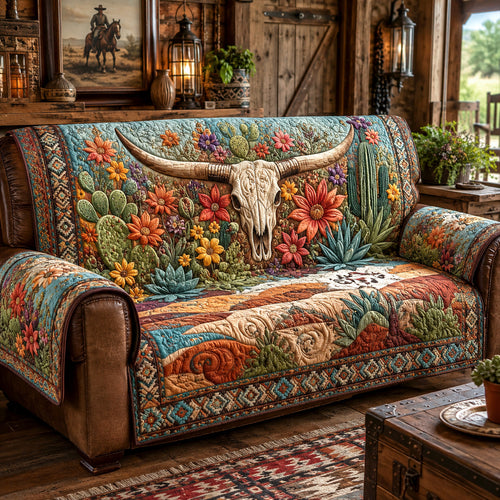 Blooming Longhorn Quilted Sofa Cover NCU0NTV1124