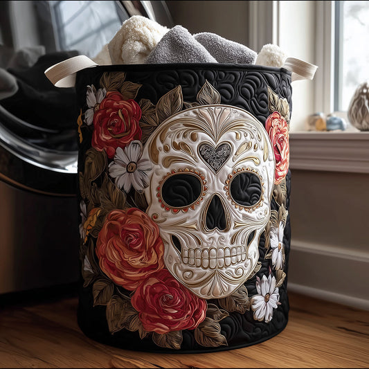 Blooming Skull Quilted Laundry Basket NCU0TH3136