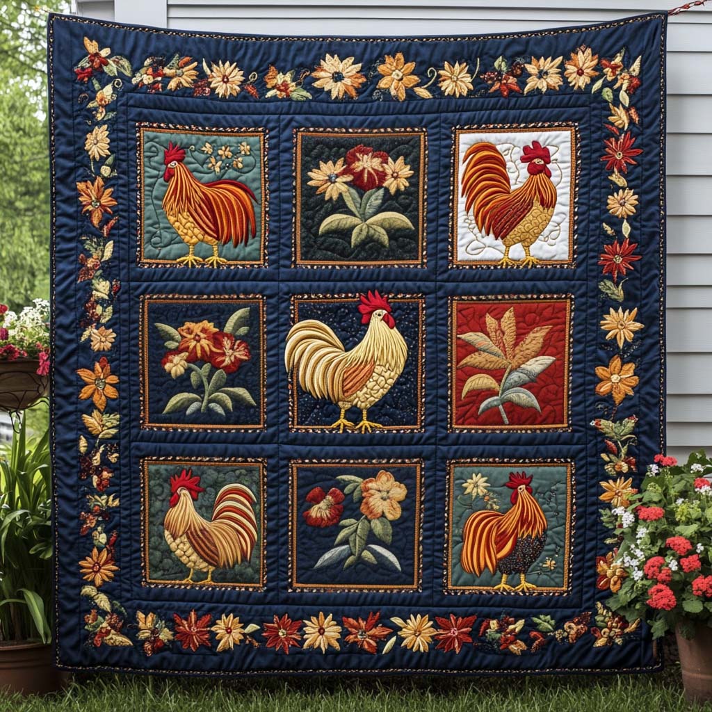 Blooms and Roosters Quilted Blanket NCU0NNT895