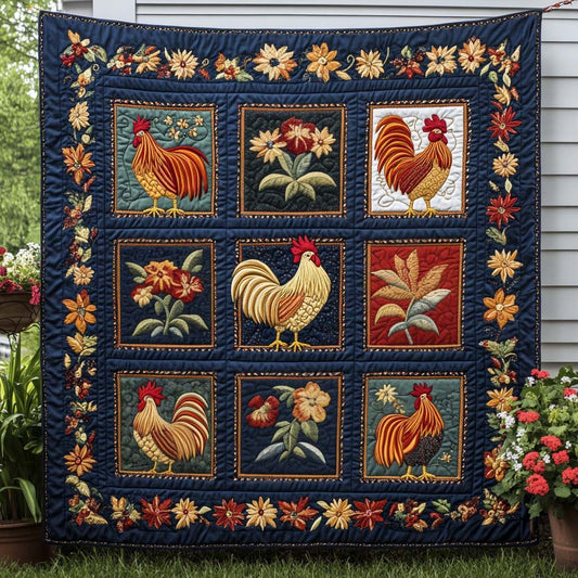 Blooms and Roosters Quilted Blanket NCU0NNT895