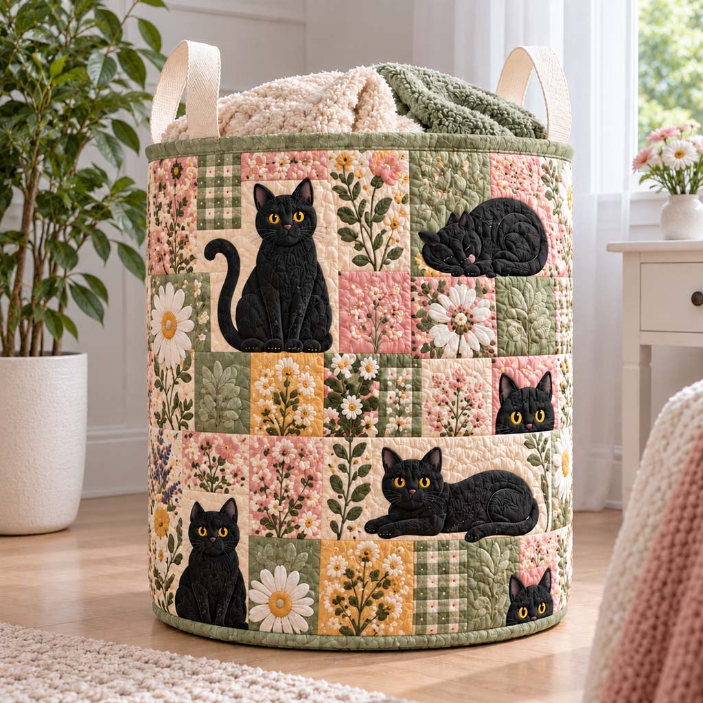 Blossom Patch Kitties Quilted Laundry Basket NCU0HNH1365