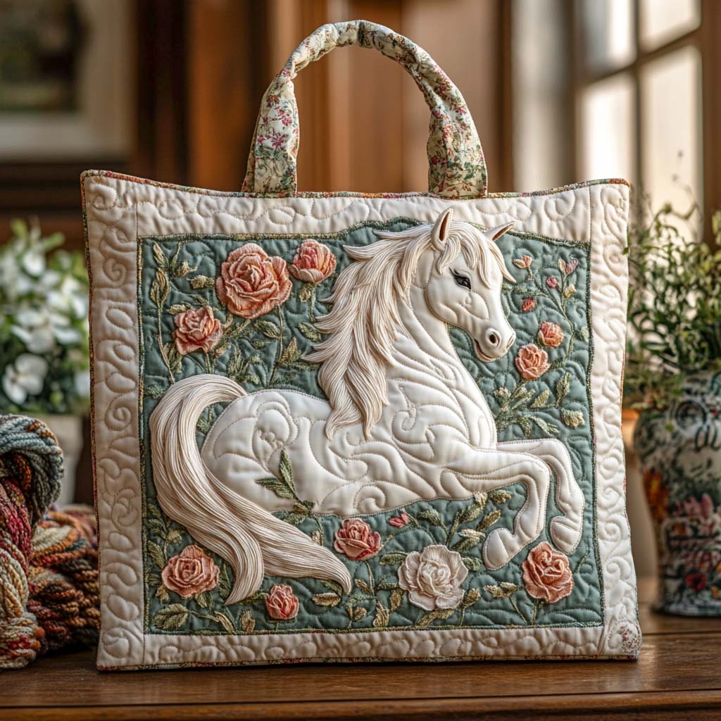 Blossom White Mare Quilted Tote Bag NCU0NXD792