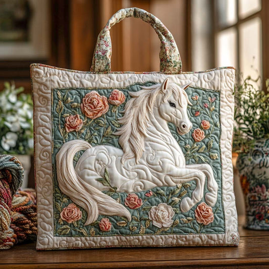 Blossom White Mare Quilted Tote Bag NCU0NXD792