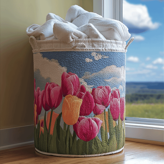 Blossoming Tulip Quilted Laundry Basket NCU0TH2908