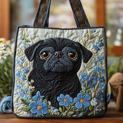 Blue-Eyed Pug Charm Quilted Tote Bag NCU0NXD769