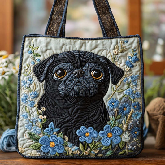 Blue-Eyed Pug Charm Quilted Tote Bag NCU0NXD769