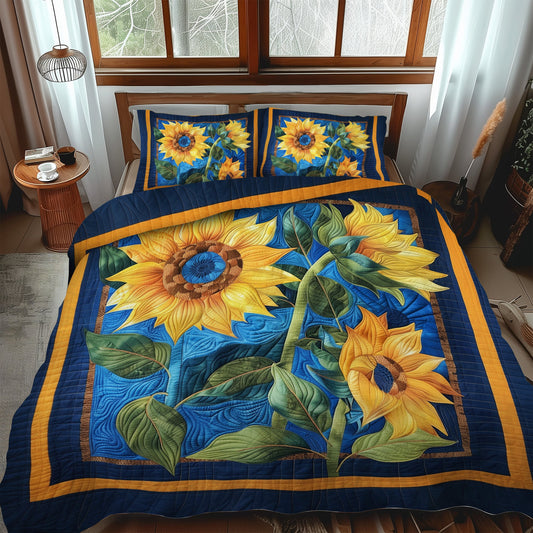 Blue Sunny Bloom 3-Piece Quilted Bedding Set NCU0TH913