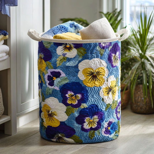 Blue Bloom Day Quilted Laundry Basket NCU0PTT926