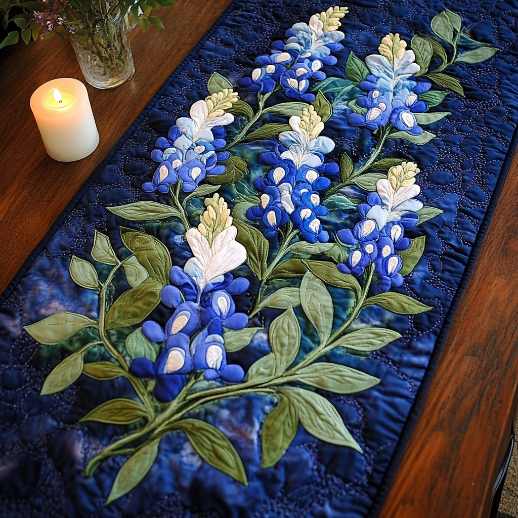 Blue Blooms Quilted Table Runner NCU0NVH367
