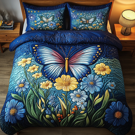 Blue Blossom Flight 3-Piece Quilted Bedding Set NCU0PVL033