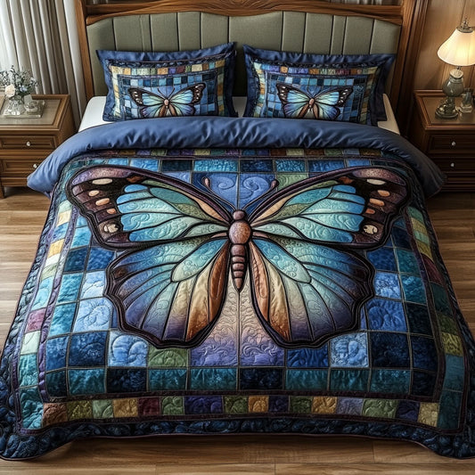 Blue Butterfly Dreams 3-Piece Quilted Bedding Set NCU0NNT590