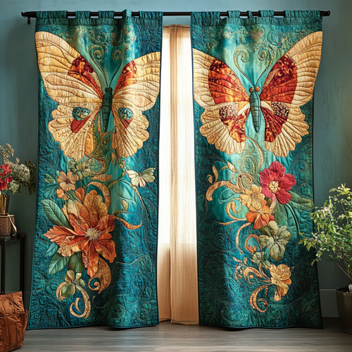 Blue Butterfly Quilted Curtains NCU0DDK1788