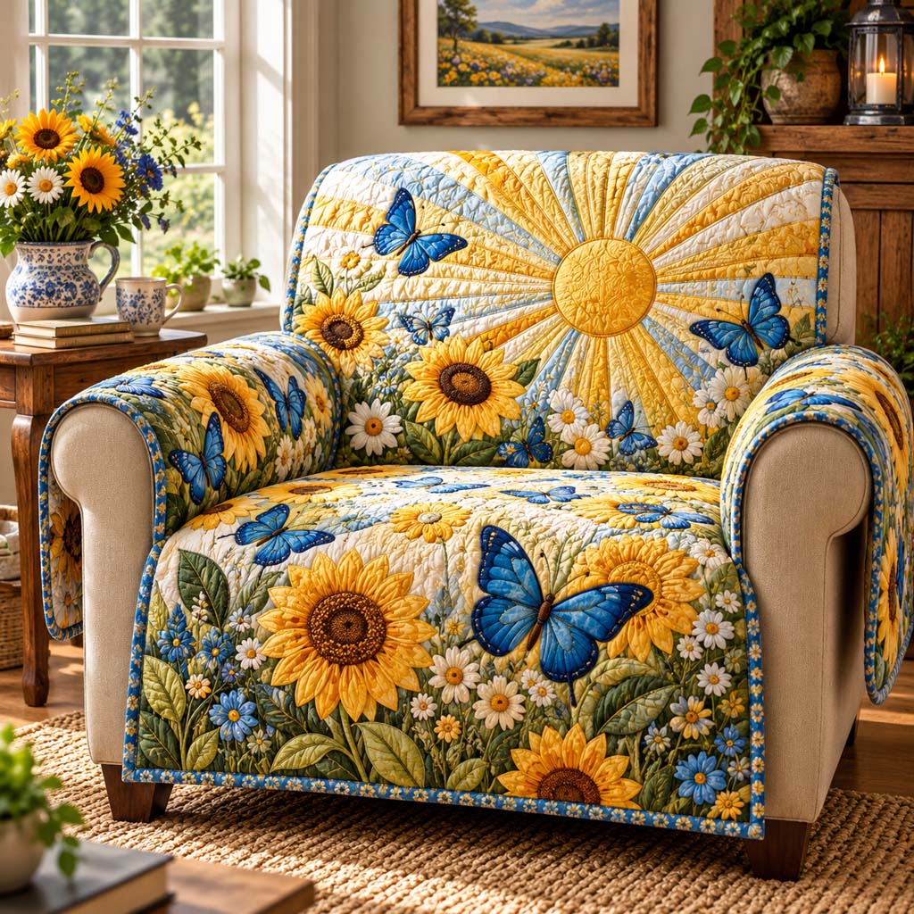 Blue Butterfly Sunshine Quilted Sofa Cover NCU0HNH1342