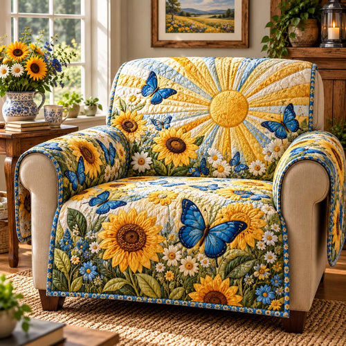 Blue Butterfly Sunshine Quilted Sofa Cover NCU0HNH1342