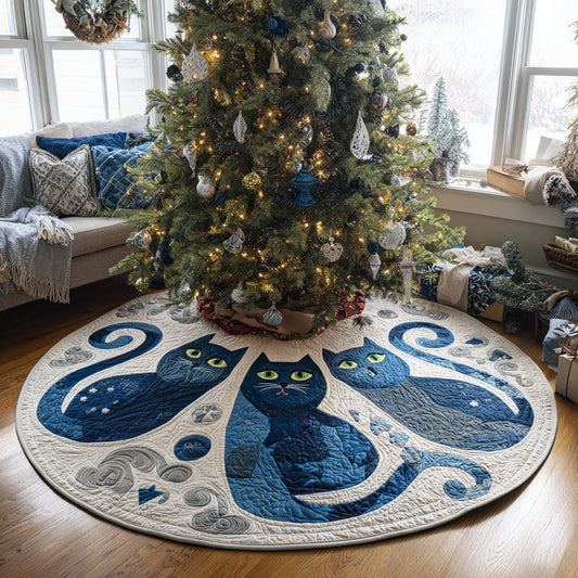 Blue Cat Christmas Quilted Tree Skirt NCU0DV1330