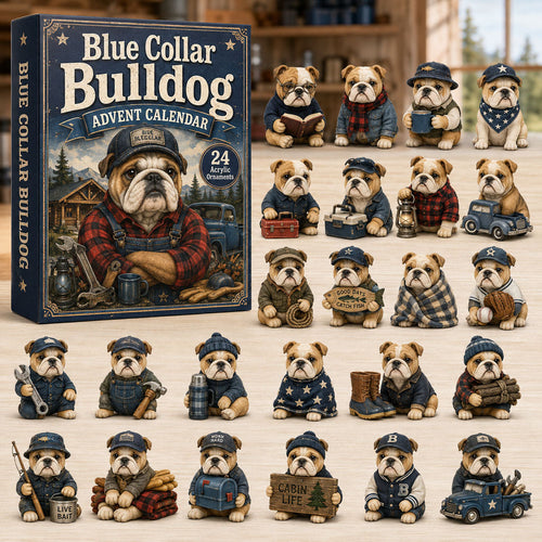 CHRISTMAS KICKOFF 40% OFF - Blue Collar Bulldog Advent Calendar 2026 - 24-Day Festive Countdown, Acrylic Charms Blind Box - Gift For Bulldog Lovers AC0TH088