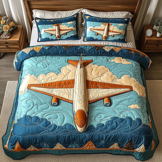Blue Horizon Airplane 3-Piece Quilted Bedding Set NCU0DDK128