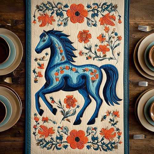 Blue Horse Blossom Quilted Table Runner NCU0DQQ0179