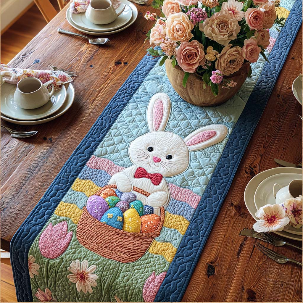 Blue Joy Bunny Quilted Table Runner NCU0DQQ0433