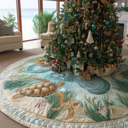 Blue Lagoon Turtle Christmas Quilted Tree Skirt NCU0DV1417