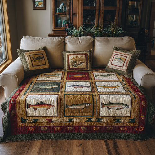 Blue Lake Trout Quilted Blanket NCU0LDH829
