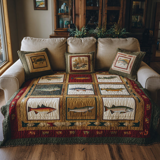 Blue Lake Trout Quilted Blanket NCU0LDH829