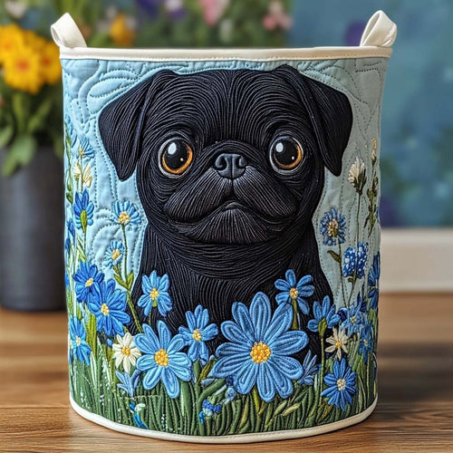 Blue Meadow Pug Quilted Laundry Basket NCU0NXD540