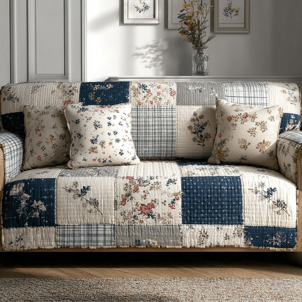 Blue Meadow Quilted Sofa Cover NCU0LDH393