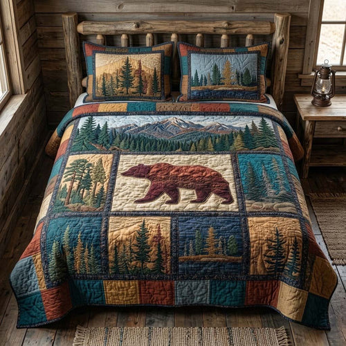 Blue Mountain Bear 3-Piece Quilted Bedding Set NCU0DQQ0736