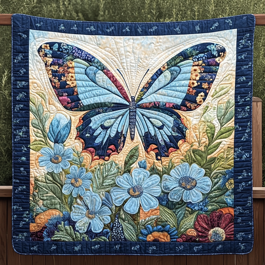 Blue Sky Blossom Butterfly Quilted Blanket NCU0PVL041