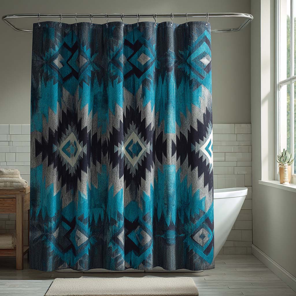 Blue Smoke Ikat Shower Curtain NCU0NXD1404