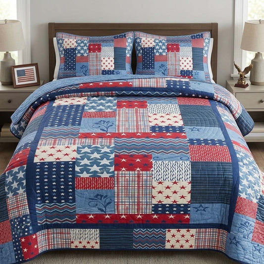 Blue Star Patch 3-Piece Quilted Bedding Set NCU0DQQ0612