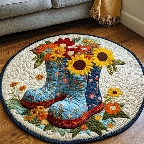 Blue Sunflower Boots Quilted Round Mat NCU0NNT1932